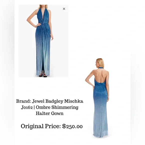 Badgley Mischka Ombre Shimmering Halter Gown - Blue - 12